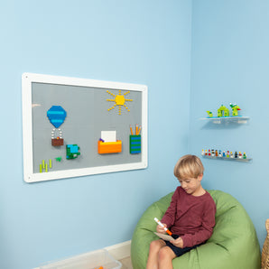 Building Brick Wall Mount Activity Toy with Storage - 24 x 34 inch Frame, Large Wall Activity Display Building Blocks Baseplate Panel, Compatible with All Major Brands