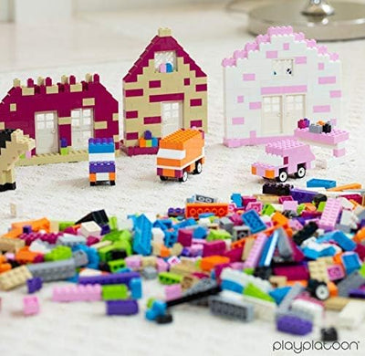 1100 Piece Building Bricks Kit with Wheels, Tires, Axles, Windows and Doors Pieces - Pastel Colors - Compatible with All Major Brands