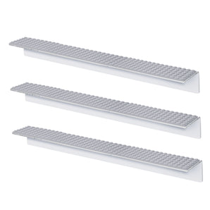 Building Brick Display Shelves 3 Pack Minifigure Display Case Shelf - 15x2 Inch Acrylic Wall Mount Shelf for Wall, Compatible with Lego, Megablox, and Other Major Brands - Gray