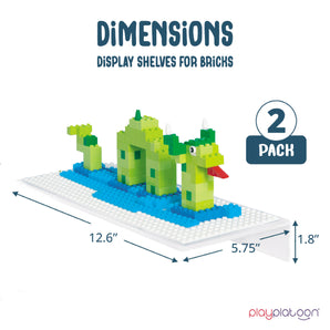 Building Brick Display Shelves 2 Pack Minifigure Display Case Shelf - 12x5 Inch Acrylic Wall Mount Shelf for Wall, Compatible with Lego, Megablox, and Other Major Brands - White