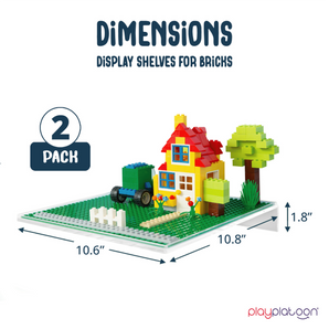 Building Brick Display Shelves 2 Pack Minifigure Display Case Shelf - 10x10 Inch Acrylic Wall Mount Shelf for Wall, Compatible with Lego, Megablox, and Other Major Brands - Green