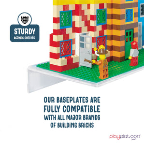 Building Brick Display Shelves 2 Pack Minifigure Display Case Shelf - 12x5 Inch Acrylic Wall Mount Shelf for Wall, Compatible with Lego, Megablox, and Other Major Brands - Green