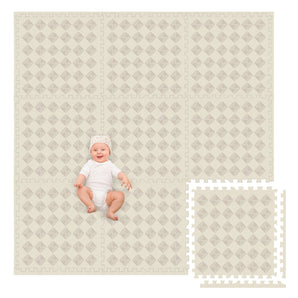 Large Kids Mats for Floors, 9 Tile 72 x 72 inch, Extra-Thick Interlocking Tiles, 24 x 24 in. Puzzle Mat Pieces with Border, Non-Toxic, Neutral Playmat Rug for Toddlers &amp; Children