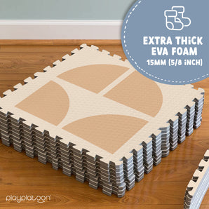 Large Kids Mats for Floors, Non-Toxic, 9 Tile 72 x 72 inch, Extra-Thick Interlocking Tiles, 24 x 24 in. Puzzle Mat Pieces with Border, Neutral Playmat Rug for Toddlers & Children