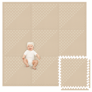Large Baby Play Mat for Floor 9 Tile 72 x 72 in - Extra-Thick Interlocking Foam Tiles 24 x 24 in - Soft Puzzle Mats for Playroom - Neutral Playmat Rug for Kids - Triangle
