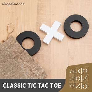 Magnetic Tic Tac Toe Game - Large Metal and Wooden Wall Mounted Board Games - 13.5 Inch Table Top or Wall Mounted Farmhouse Rustic for Game Room - Black & White