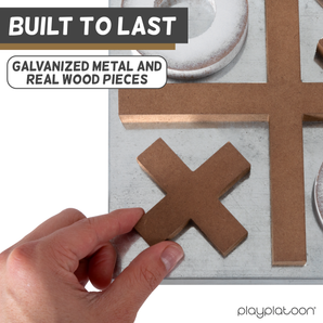 Magnetic Tic Tac Toe Game - Large Metal and Wooden Wall Mounted Board Games - 13.5 Inch Table Top or Wall Mounted Farmhouse Rustic for Game Room - Barnwood