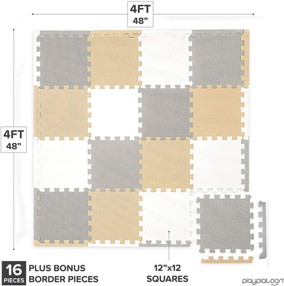 Non-Toxic Foam Puzzle Floor Mat, Comfortable, Extra Thick, Cushiony Exercise and Play Mat for Toddlers, Kids & Adults, 16 Tiles (12"x12"), Warm Grey/Cream/Sand