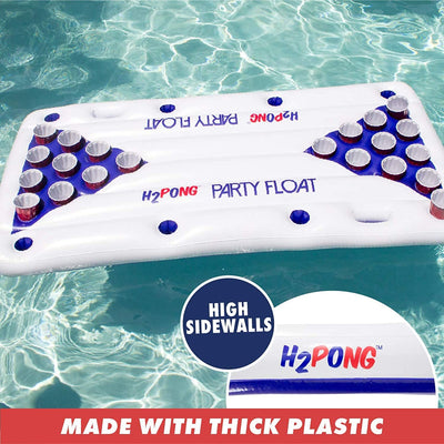 Play Platoon H2PONG Inflatable Beer Pong Raft, Includes 5 Ping Pong Balls - Floating Pool Party Game Float Set