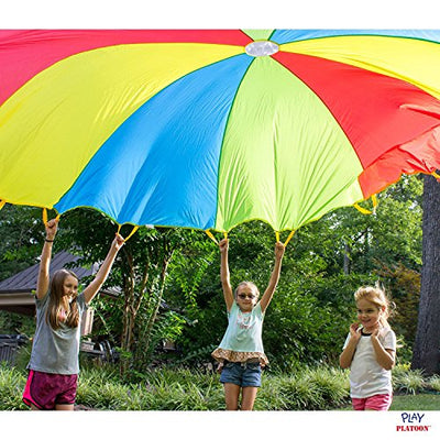 12 Foot Play Parachute with 16 Handles - New & Improved Design - Multicolored Parachute for Kids
