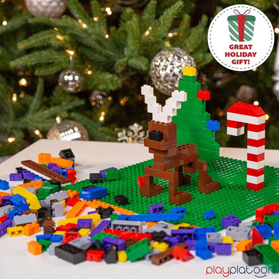 Play Platoon 1100 Piece Building Bricks with Storage Bag Plus Wheels, Tires, Axles, Windows and Doors Pieces - Classic Colors