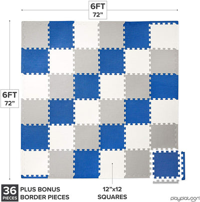 Non-Toxic Foam Puzzle Floor Mat, Comfortable, Extra Thick, Cushiony Exercise and Play Mat for Toddlers, Kids & Adults, 36 Tiles (12"x12"), Grey/Cream/Navy