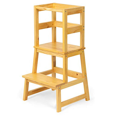 Play Platoon Toddler Kitchen Stool - Kids Wooden Step Stool Tower for Kitchen Counter Learning