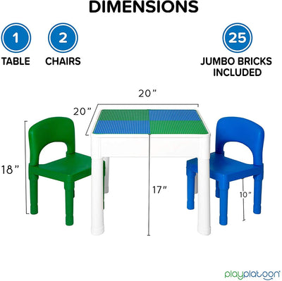 Play Platoon Kids Activity Table Set - 5 in 1 with Storage - Includes 25 Ex-Large Blocks - Blue/Green