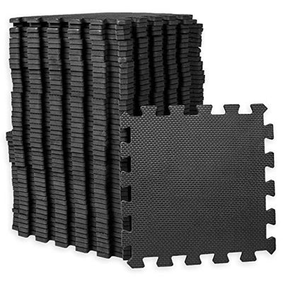 Play Platoon Gym Flooring Exercise Mats - Black Interlocking Workout Mats for Home Gym Floor, 3/8 Inch Thick Tiles, 24 square foot