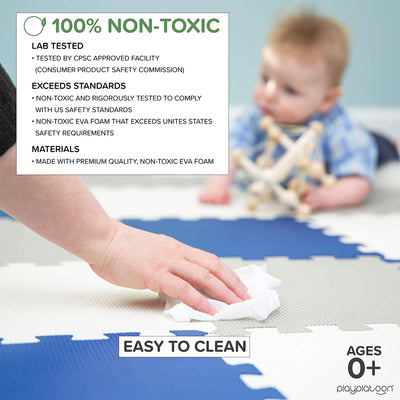 Non-Toxic Foam Puzzle Floor Mat, Comfortable, Extra Thick, Cushiony Exercise and Play Mat for Toddlers, Kids & Adults, 36 Tiles (12"x12"), Grey/Cream/Navy
