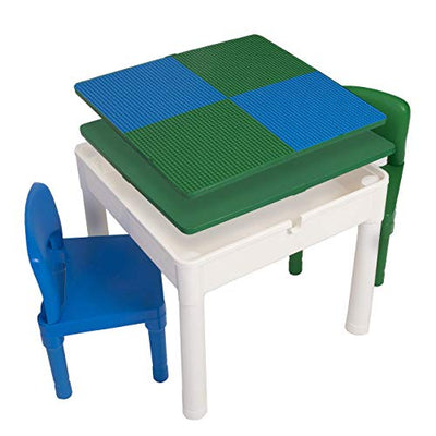 Play Platoon Kids Activity Table Set - 5 in 1 with Storage - Includes 25 Ex-Large Blocks - Blue/Green