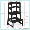 Play Platoon Toddler Kitchen Stool - Black Wooden Step Stool Standing Tower for Kids Kitchen Counter Learning
