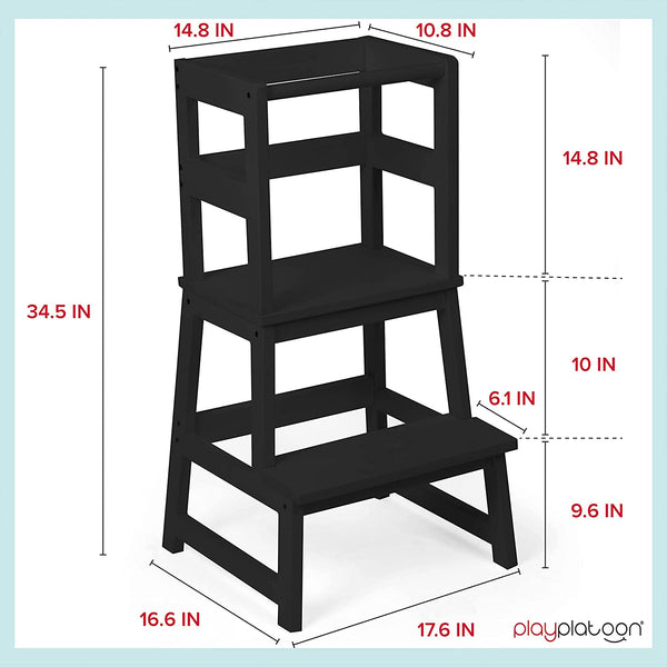 Play Platoon Toddler Kitchen Stool Black Wooden Step Stool Standing