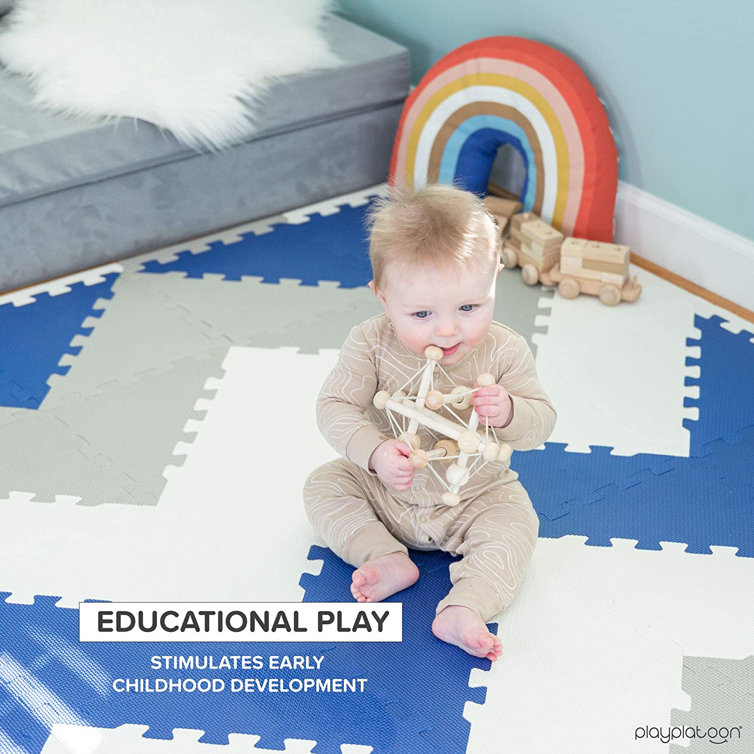 Navy + Grey + Cream Triangle Play Mat (96 Piece) - Play Platoon