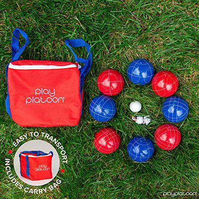 Red & Blue Bocce Ball Set with 8 Premium Resin Bocce Balls, Pallino, Carry Bag & Measuring Rope - Red and Blue 2 to 8 Person Bocce Yard Game