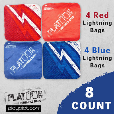 Play Platoon Tournament Series Cornhole Bags: Red / Blue Lightning