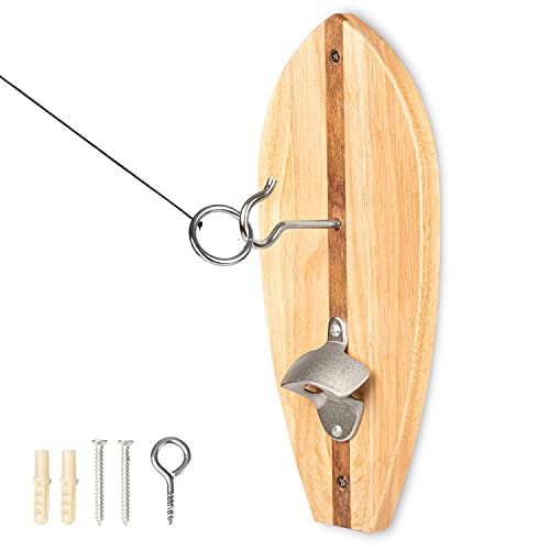 Play Platoon Hook and Ring Game with Bottle Opener and Magnetic Cap Catch - Wood Ring Toss Game for Adults, Surfboard Design