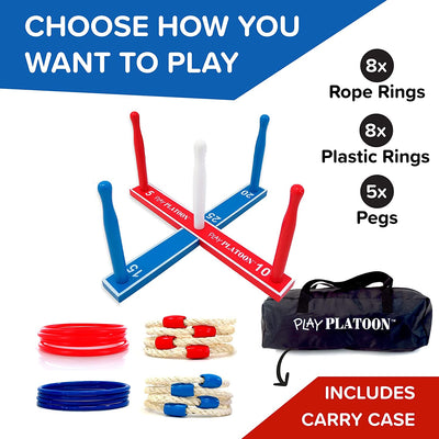 Premium Ring Toss Game Set for Kids & Adults - Includes 8 Rope & 8 Plastic Rings - Improves Hand-Eye Coordination, Great Outdoor Fun