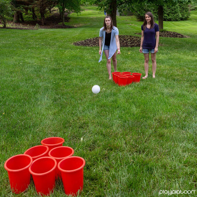 Play Platoon Giant Yard Pong Set - 12 Buckets & 2 Balls for Lawn Beer Pong Game