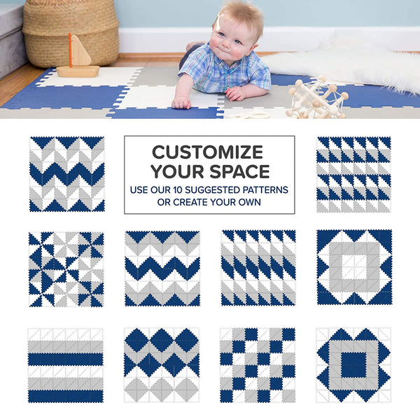 Non-Toxic Extra-Thick 96 Piece Triangle Play Mat - Navy Blue, Gray