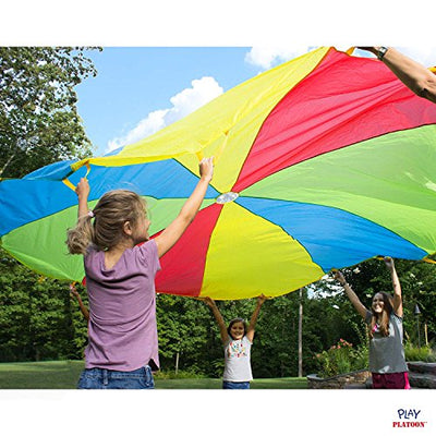12 Foot Play Parachute with 16 Handles - New & Improved Design - Multicolored Parachute for Kids