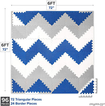 Non-Toxic Extra-Thick 96 Piece Triangle Play Mat - Navy Blue, Gray & Cream - Comfortable Cushiony Foam Floor Puzzle Exercise Mat for Kids & Toddlers